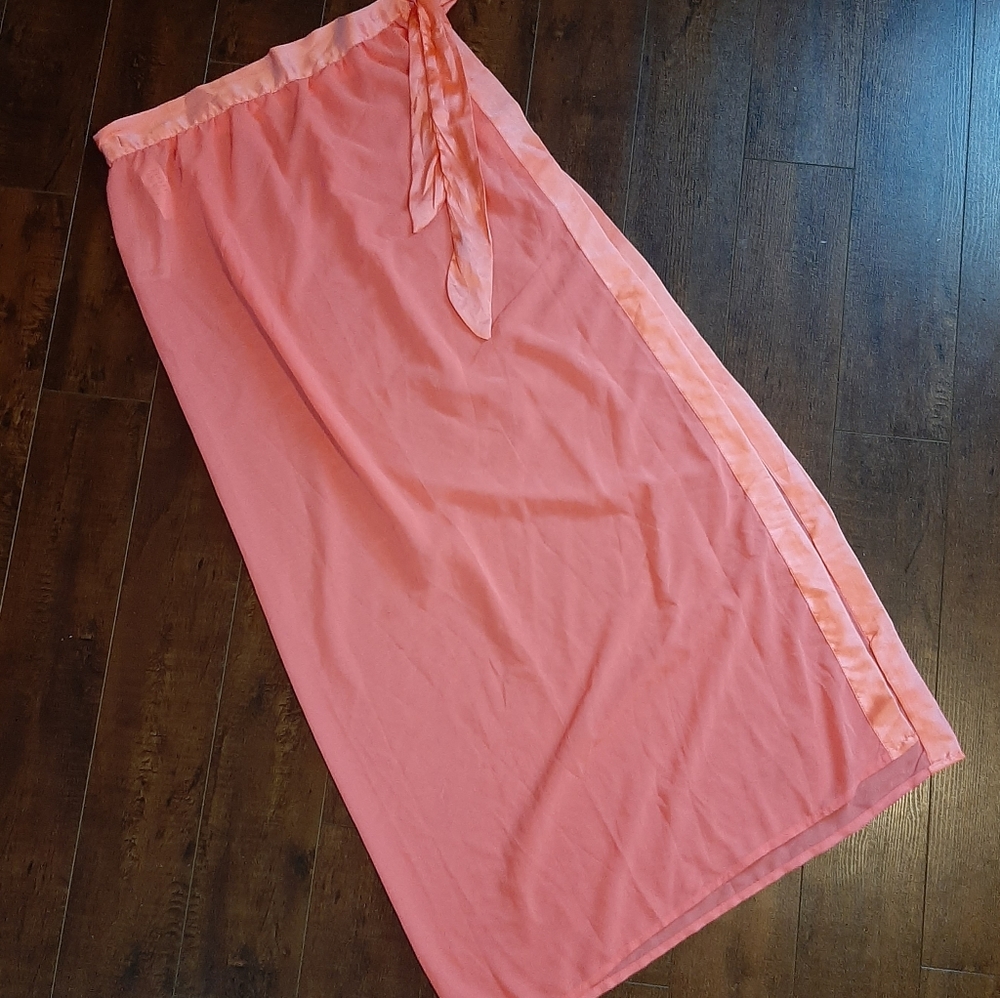 Boohoo Eliza Satin Tie Beach Sarong  Coral NWT Size M/L